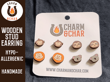 Jungle Animal Wood Stud Earrings - Animal Fashion Earring Set - Stud Earring - Charm and Char